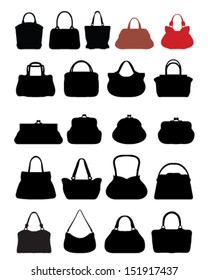 Black silhouettes of handbags, vector illustration