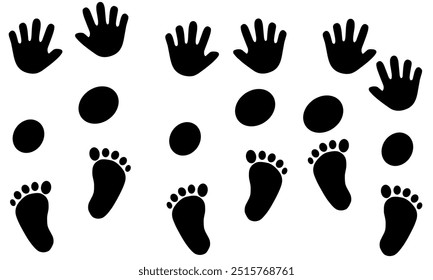 black silhouettes of hands and feet. The simple and minimalist design is ideal for educational materials, baby-related content, or projects that involve anatomy or body parts. The set includes multipl