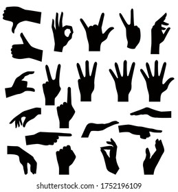 Black silhouettes of hands on a white background