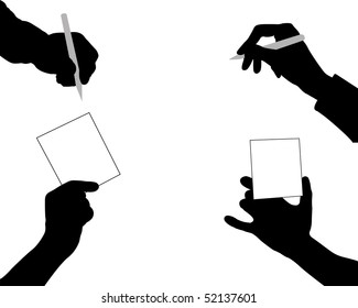 Black silhouettes of hands on a white background