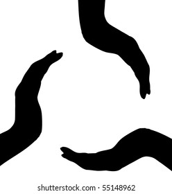 Black silhouettes of hands on a white background