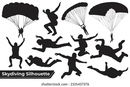 Black Silhouettes Hang Glider or Parachute skydiving