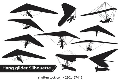 Black Silhouettes Hang Glider or Parachute skydiving