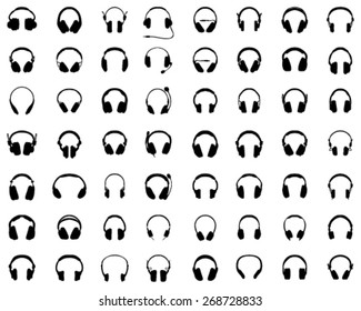 Black silhouettes of headphones, vector