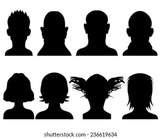 Black silhouettes of heads, vector