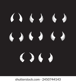 Black Silhouettes Of Horns Of Animals, Isolated Icons On Black Background