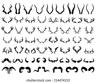 Black silhouettes of horns,  vector
