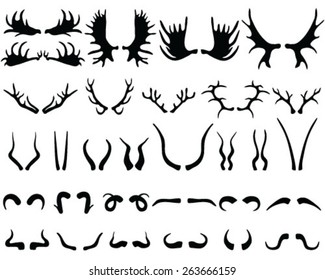 Black silhouettes of horns, vector