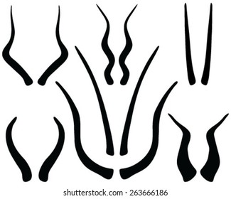 Black silhouettes of horns, vector