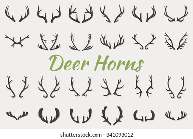 Black silhouettes of horns, vector icon set