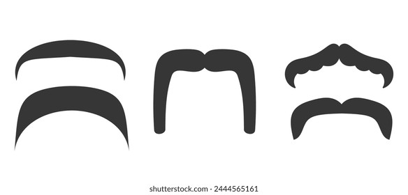 Black Silhouettes of Horseshoe Mustache, Distinctive Facial Hair Style That Resembles An Upside-down Horseshoe