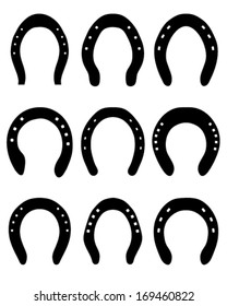 Black silhouettes of horseshoes, vector