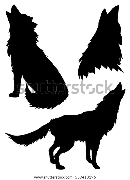 Immagine Vettoriale Stock 559413196 A Tema Sagome Nere Di Lupi Ululanti Su Royalty Free