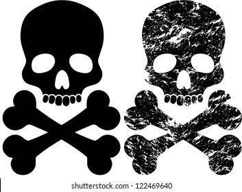 Black silhouettes of human skull on white background