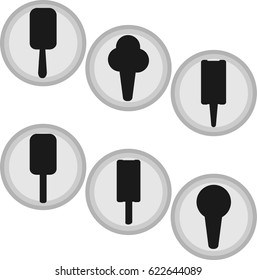 Black silhouettes ice cream icons isolated. Grey circle backgrounds