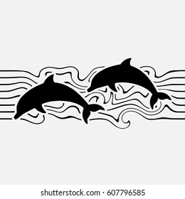 black silhouettes of jumping dolphins