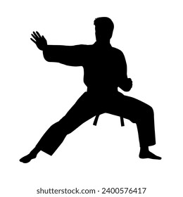 Black silhouettes of karate fighting, Single combats, a set of silhouettes of a karate in different poses