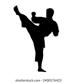 Black silhouettes of karate fighting, Single combats, a set of silhouettes of a karate in different poses