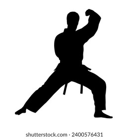 Black silhouettes of karate fighting, Single combats, a set of silhouettes of a karate in different poses