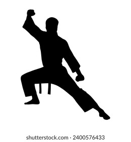 Black silhouettes of karate fighting, Single combats, a set of silhouettes of a karate in different poses