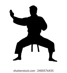 Black silhouettes of karate fighting, Single combats, a set of silhouettes of a karate in different poses