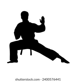 Black silhouettes of karate fighting, Single combats, a set of silhouettes of a karate in different poses