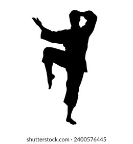 Black silhouettes of karate fighting, Single combats, a set of silhouettes of a karate in different poses