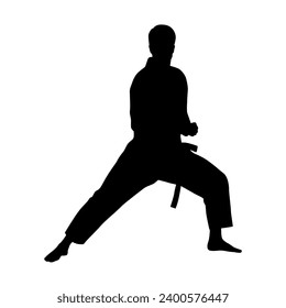 Black silhouettes of karate fighting, Single combats, a set of silhouettes of a karate in different poses