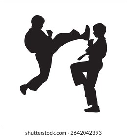 Black silhouettes of karate on white background 