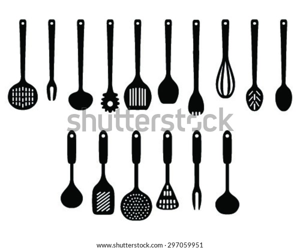Black\
silhouettes of kitchen accessories,\
vector