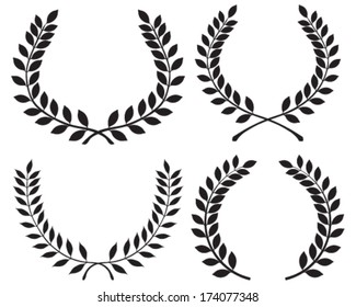 Black silhouettes of laurel wreaths, vector illustration