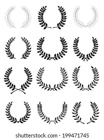 Black silhouettes of laurel wreaths, vector