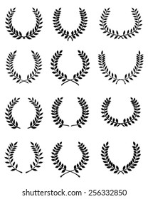 Black silhouettes of laurel wreaths, vector