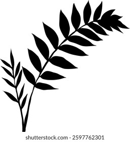 Black silhouettes of leaves and branches create a natural pattern in a simple artistic style.