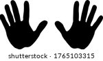 Black silhouettes of the left and right palms on a white background. The prints of both hands. Easily scalable vector illustration, isolated.