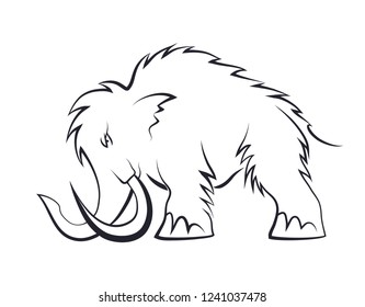 Black silhouettes of mammoths on a white background. Prehistoric animals of the ice age in various poses. Elements of nature and evolutionary development. Vector illustration
