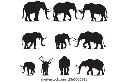 Black silhouettes of mammoths on a white background 