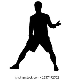 Black silhouettes man with arm raised on a white background