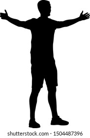 Black silhouettes man with arm raised on a white background