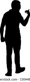 Black silhouettes man with arm raised on a white background