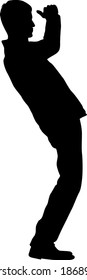 Black silhouettes man with arm raised on a white background