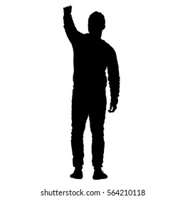 Black silhouettes man with arm raised. Vector illustration