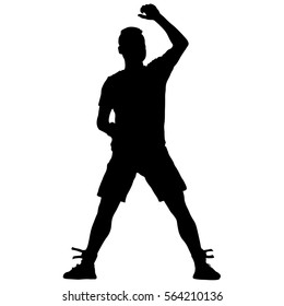 Black silhouettes man with arm raised. Vector illustration