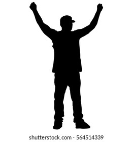 Black silhouettes man with arm raised. Vector illustration.