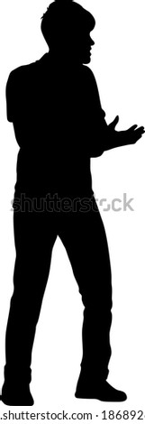 Black silhouettes man with arm raised on a white background