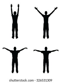Black silhouettes of man in different poses, vector