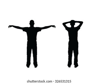 Black silhouettes of man in different poses, vector