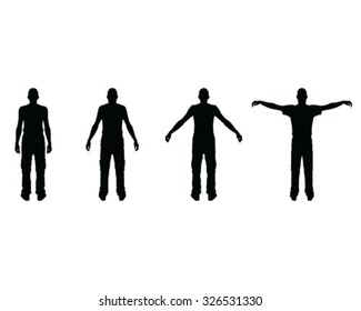 Black silhouettes of man in different poses, vector