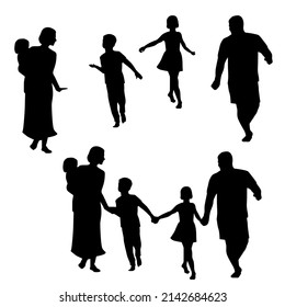 Black silhouettes of man woman with baby girl boy together alone people family