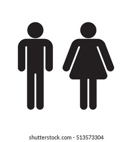 Black silhouettes of a man and woman, isolated on white background. Flat people icon, suitable for a toilet sign.